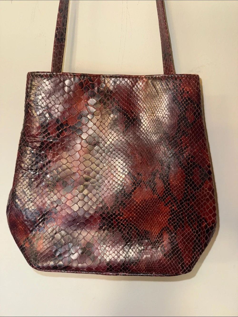 Vintage Carla Sade  Burgundy Snake-Print Shoulder Bag
